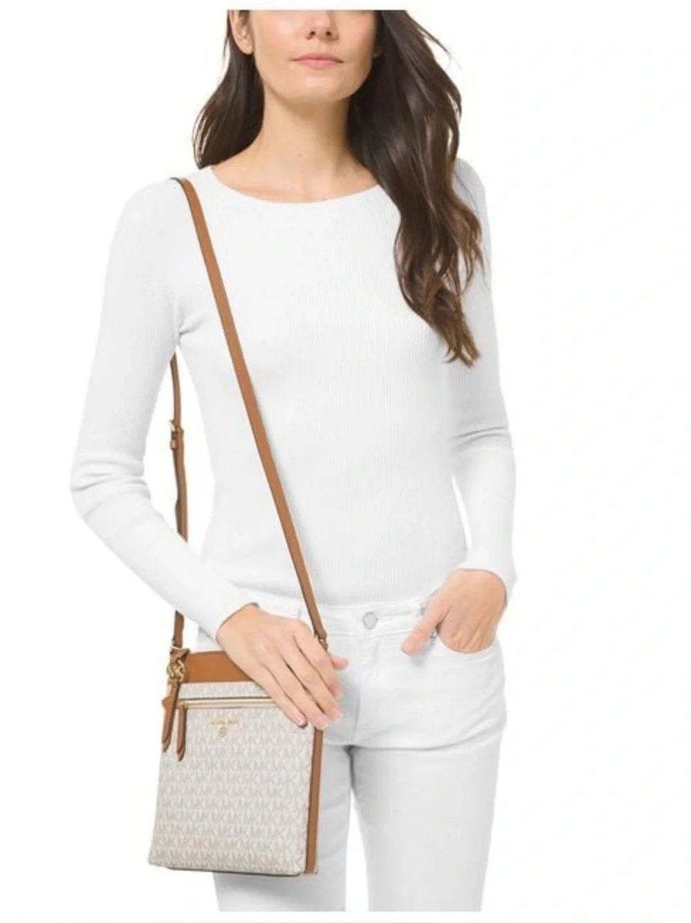 New Michael Kors Cream & Tan Crossbody